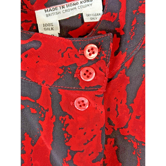 Vintage British Crown Colony Silk Blouse Size 10 Geometric Secretary Office 80s - Picture 3 of 9
